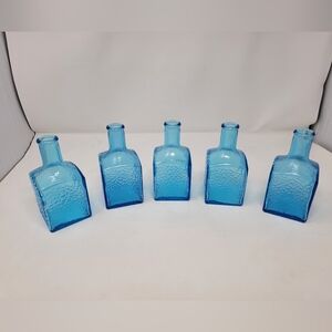 Vintage C.1960's Mid-Century Cerulean Blue Textured Bottles -Set of 5
